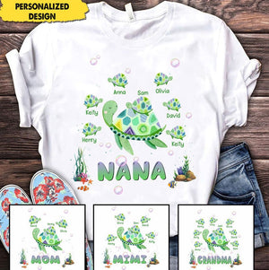 Cute Turtle Grandma Auntie Mom Kids Personalized T-Shirt