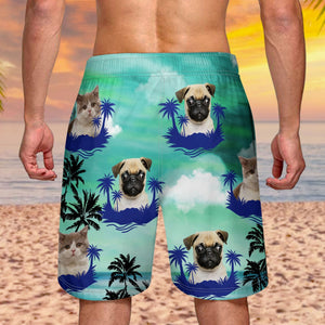 Custom Photo Funny Family Pet Face Color Sunset - Gift For Pet Lovers- Personalized Unisex Beach Shorts