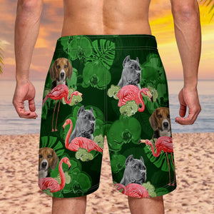 Custom Photo Funny Family Pet Face Flamingo - Funny Gift For Pet Lovers- Personalized Unisex Beach Shorts