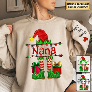 Personalized Grandma/Mom Elf Christmas Light Sweatshirt