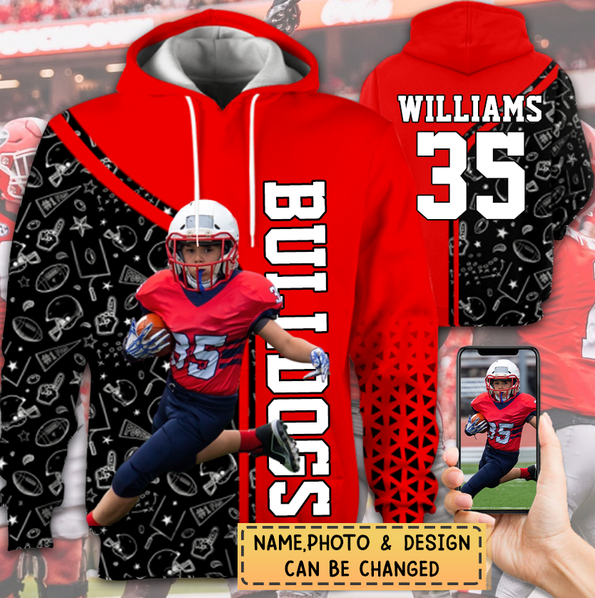 Personalized Hoodie Football Player Photo Team Name Number All