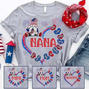 Personalized Nana 4Th Of July Hearts Independence Day T-Shirt