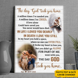 The Day God Took You Home A Million Times I've Needed You Personalized Canvas and Poster Memories In Heaven