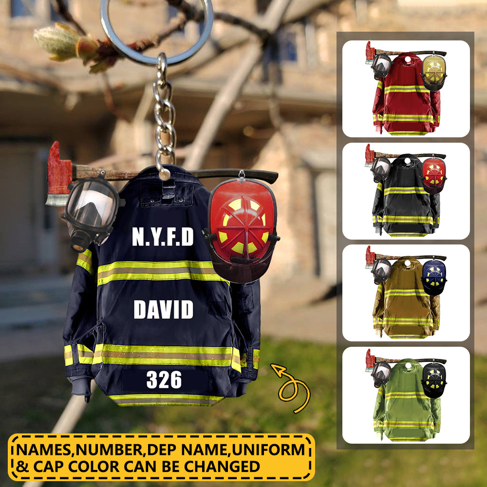 Personalized Firefighter Uniform Keychain - Custom Name & Number/Unit