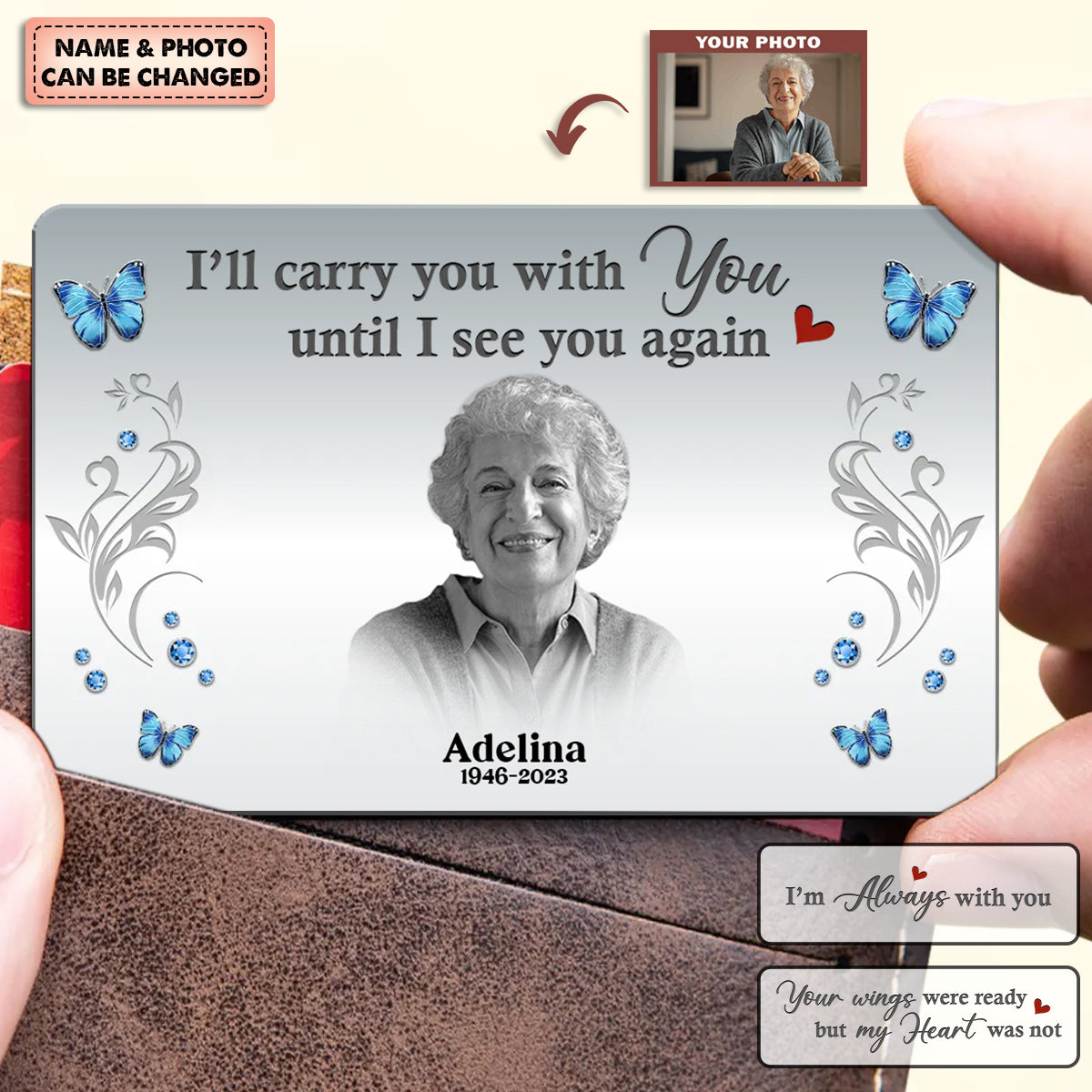 Carry You With Me Memorial Wallet Keepsake Personalized Metal Wallet Card