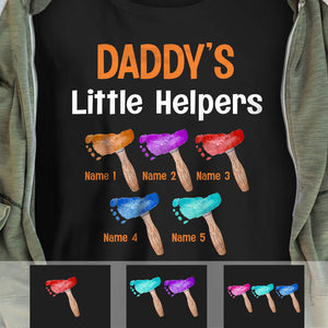 Personalized Grandpa Dad Little Helpers Kids Footprints T-Shirt