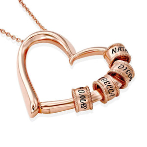 Mother's Day Gift Charming Heart Necklace with Engraved Beads