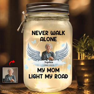 Personalized Never Walk Alone Memorial Mason Jar Light