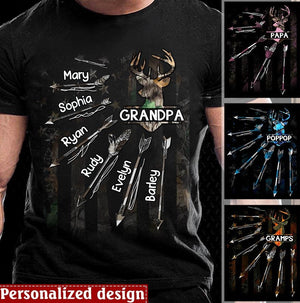 Grandpa With Grandkids Deer Arrows Personalized Papa T-Shirt