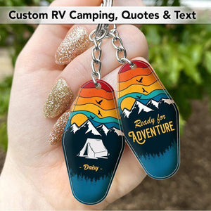 Personalized Retro Sunset Camping Keychain Custom RV Camping