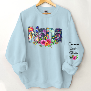 Personalzied Grandma with Flowers And Kids Sweatshirt